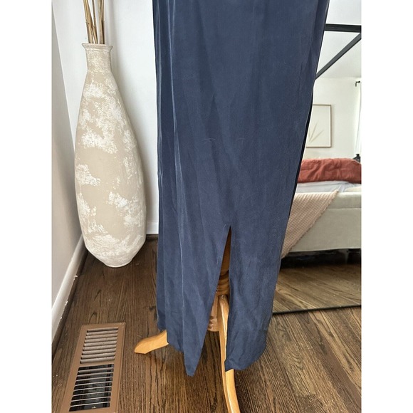 Vintage Laura Ashley 100% Silk Size 4 Navy Blue Maxi Dress - Picture 4 of 5